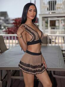 Carolina Barros Summer Beach Hollow Out Drawstring Cover Up Set - Khaki - View 5