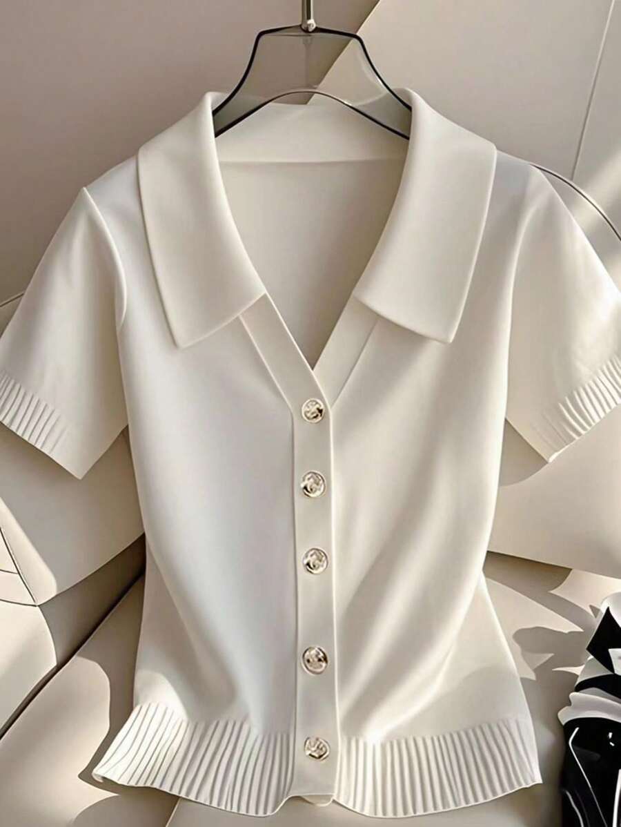 Franclia 新款夏季休闲宽松简约百搭通勤针织开衫，时尚设计 - 白色 - 查看 1