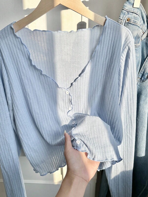 Comfortcana Plus Lettuce Trim Button Front Tee