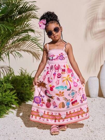 小女孩热带印花无袖连衣裙，夏季海滩度假兄弟姐妹装（2 件单独出售）