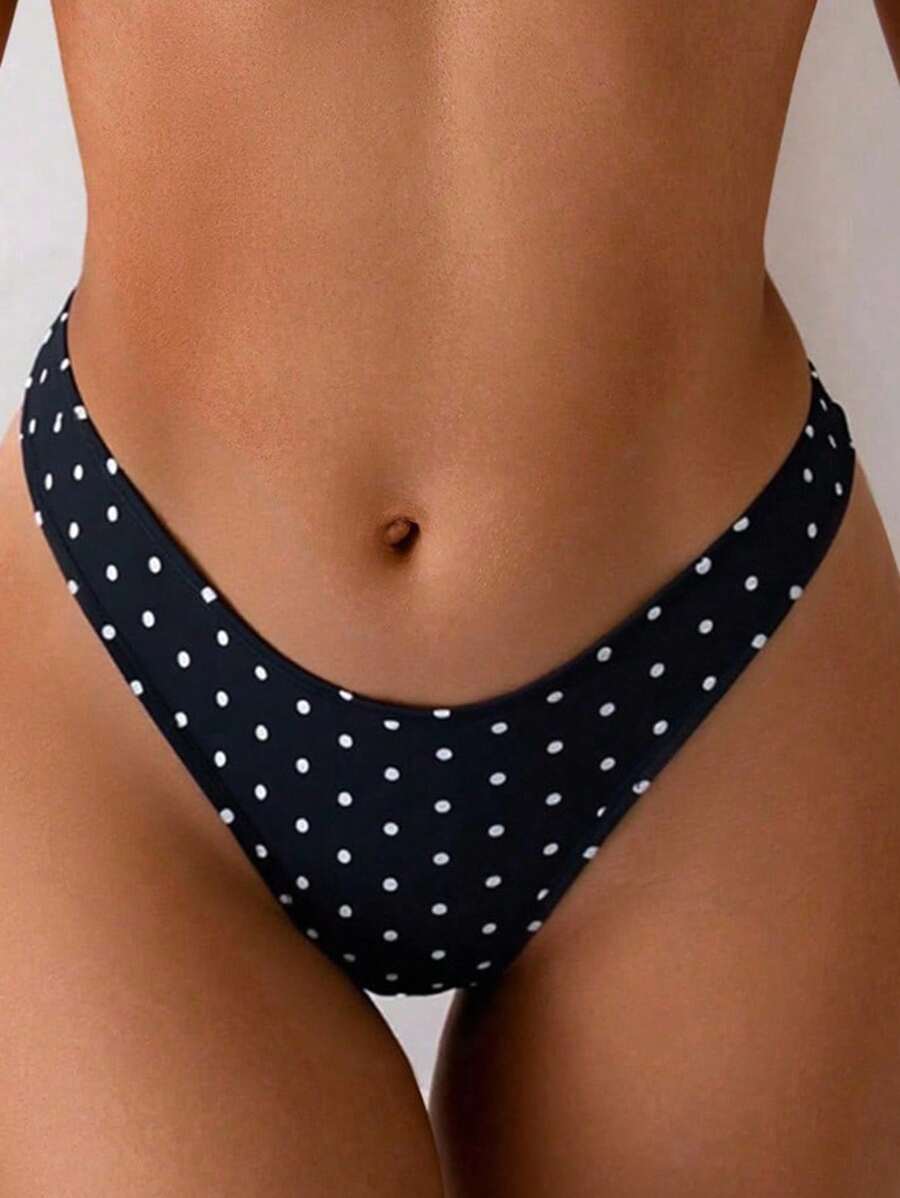 Swim Basics Women's Polka Dot Print Casual Swimsuit Bottom - Black and White - View 1