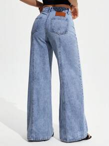 SHEIN PETITE 女式高腰阔腿宽松休闲牛仔裤，带口袋