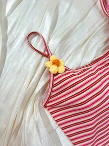 Atasan Camisole Kasual Musim Panas dengan Dekorasi Bunga 3D untuk Remaja Perempuan - MultiWarna - View 3