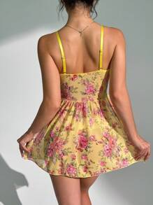 SHEIN Camisón de mujer con estampado floral y decoración de moño - Amarillo - Ver 2