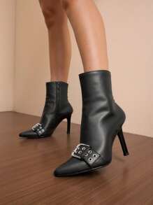 Daringsoles Bottes à talon haut à bout pointu  marron café, style élégant western, bottes montantes pour les fêtes, l'esthétique académique - Noir - Voir 1