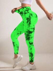 Easithlete 女士高腰扎染健身紧身裤，适合日常锻炼和瑜伽裤 - 彩色 - 查看 4