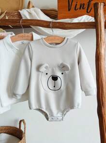 SHEIN 男婴春秋浅灰色长袖三角连体衣。 - 淺灰色 - 查看 3
