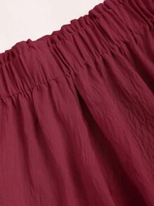 Sweetra Conjunto de 2 piezas con top tubo y shorts de unicolor con nudo adelante, ropa de resort - Burdeos - Ver 4