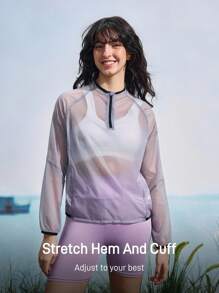 In My Nature Women's Raglan Sleeve Half-Placket Zip-Up Jacket,Soft Yellow,Summer,Athletic,Vacation,Holiday,Lightweight Breathable Translucent Hiking Windbreaker - Purple - View 5