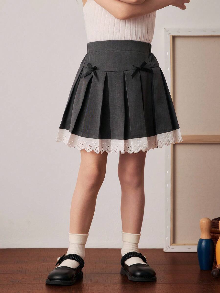 PrepCrw 少女学院风蝴蝶结百褶迷你裙 - 彩色 - 查看 1