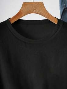 大码女式夏季图案印花短袖休闲圆领T恤 - 黑色 - 查看 3