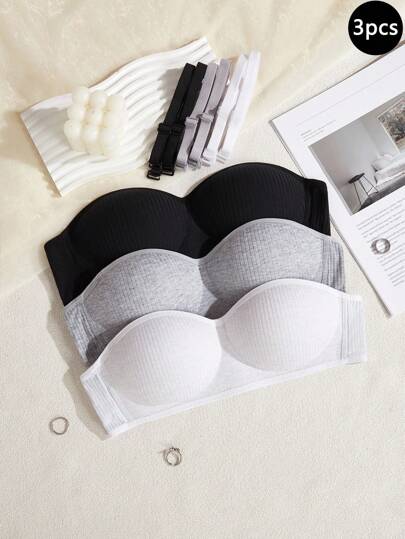 3pcs/Set Wireless Non-Steel Strap Removable Shoulder Strap Solid Color Bras For Girls & Girl, Suitable For Casual And Sports Bras For Teen Girls Wireless Bra Fall Winter
