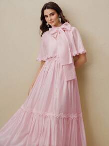 Anewsta Woman's Lace Patchwork Dress With Vacation Vibe For Spring/Summer - Pink - View 3