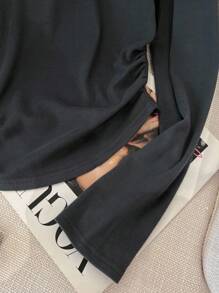 SHEIN Blusa básica casual de mujer con capucha, manga larga y recogido, para otoño