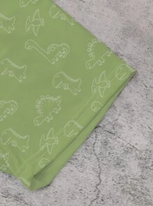 SHEIN 2 件套男婴休闲可爱卡通恐龙印花短袖 T 恤和短裤套装，可爱的日常穿着，适合春夏季