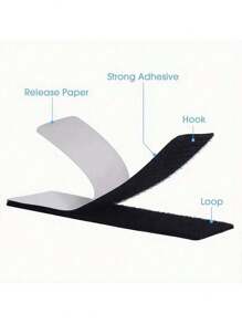 10/20/40/60pcs Self Adhesive Hook And Loop Strips, Sticky Back Tape Fastener, Heavy Duty Mounting Strips For Home Or Office Use - Instead Of Holes And Screws - Black - View 3