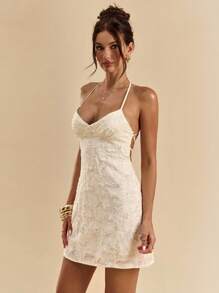 SHEIN BAE Summer Women's Backless Sequin Jacquard Green Resort Mini Dress - Apricot - View 5