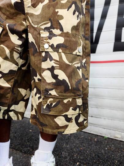 Street Life Jeans coupe ample et décontractée à poches cargo avec motif camouflage pour hommes