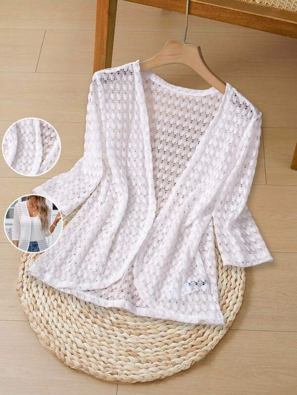 EMERY ROSE Damen Urlaubs Lässig einfarbiger Strickjacke mit Hohlmuster
