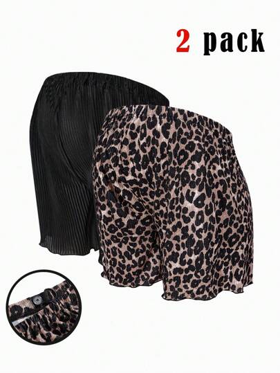 Modmama Maternity Leopard Print + Solid Color Lettuce Trim Casual Shorts, Summer Women Short Sets Shorts Outfits Women 2 Pieces Sets Woman Shorts Shorts For Women Set 2 Piece Sets Woman Shorts Shorts For Women Women Two Piece Outfits Leopard Shorts Shorts Pack Animal Print Shorts Womens Shorts 2 Pack