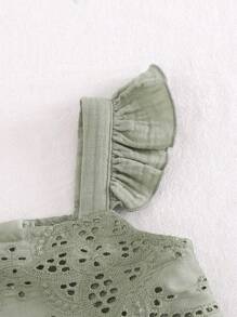 Cozy Pixies Baby Girl Ruffled Strap Waist Dress Sage Green Baby Dress Green Baby Girl Dress Olive Green Baby Dress Baby Girl Eyelet Dress Baby Girl Lace Dress - Green - View 7