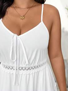 SHEIN Tall 大码女式无袖 V 领连衣裙，百搭时尚，蕾丝边，高品质修身款，适合春夏季休闲和节日穿着