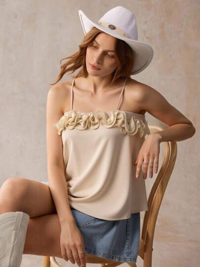 Wildy Top tipo camiseta de mujer con relieve floral de estilo occidental americano de unicolor, para verano