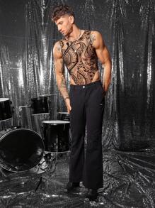 FeverCity Men's Tight Flocked Sleeveless Vest Bodysuit
