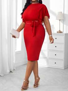 SHEIN Lady 2025 Plus Size Elegant Solid Color Fitted Dress, Summer Halloween Halloween Costumes Teacher Outfits For Women Business Casual Woman Office Outfits For Women Homecoming Dress Fall Clothes For Women Fall Clothes For Women Vacation Outfits Woman Beach Outfits For Woman Formal Dresses For Women Dresses For Women Elegant Birthday Dresses For Women Wedding Guest Dress Dresses For Women Party