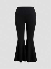 Firerie Plus Size Women Flared Pants, Elastic Waist Casual Pants For Going Out, Date, Dinner - Black - View 13