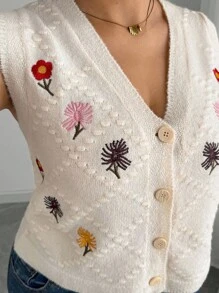 Elenzga 夏季针织绣花背心加大码毛衣背心短款宽松开衫，适合外出度假聚会夏季女装 - 杏色 - 查看 7