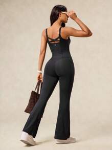 OutZeal 收腹吸汗可调节肩带可拆卸护垫喇叭形连体衣健身房瑜伽工作室 - 黑色 - 查看 10