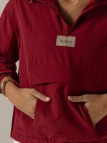 Aralina 休闲服四分之一拉链长袖防水夹克，适合冬季和夏季运动服和机场女性 - 酒紅色 - 查看 5