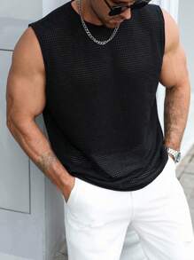 Manfinity Homme Plus Size Men's Summer Casual Solid Color Tank Top - Black - View 5