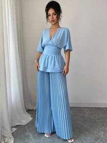 Elenzga Women Two Pieces Outfits For Daily Wear - Blue - View 6