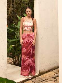 Sunsella 印花系带腰优雅现代长裙夏季女士度假海滩度假装度假老款 - 彩色 - 查看 6