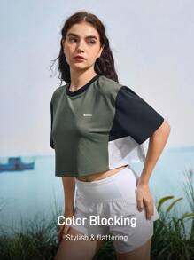 In My Nature Women's Letter Print Color Block Short Sleeve Outdoor T-Shirt - Multicolor - View 11