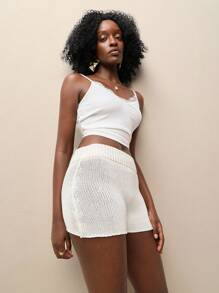 Zolique 女士毛衣、裤子、超短裤、米色高腰度假、修身、性感度假、海滩派对、春夏秋女装 - 白色 - 查看 5