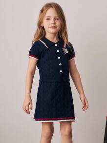 PrepCrw Young Girls College Style Twisted Floral Knit Cardigan Knit Skirt Set - Multicolor - View 4