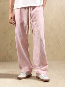 SUMWON Quần dài ống đứng co giãn thoải mái phong cách trượt ván, quần dài thường ngày bằng vải cotton pha nhẹ, mặc ở nhà, đi chơi - Bụi hồng - Xem 4