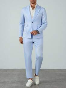 Manfinity Bizformal 优雅的浅蓝色男士两件套西装 - 适合婚礼、商务和特殊场合 - 淺藍色 - 查看 1