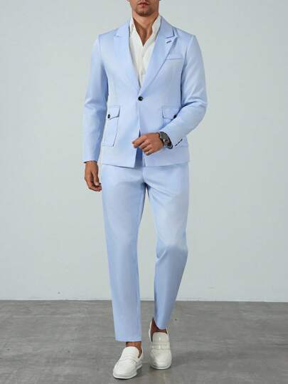 Manfinity Bizformal Elegante traje de 2 piezas en azul claro para hombres, adecuado para bodas, negocios y ocasiones especiales