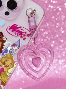 The Winx X SHEIN Durable And Fashionable Mobile Phone Case With Heart Pendant - Printed Protective Cover Design, Compatible With IPhone - Baby Pink - View 6