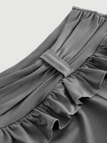 SHEIN MOD 灰色荷叶边下摆优雅喇叭裤 - 灰色 - 查看 5