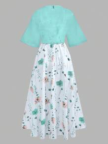 Franclia Plus Size Women's Fashion Floral Chiffon Dress With Elegant Lightweight Summer Jacket 2pcs Set - Mint Blue - View 3