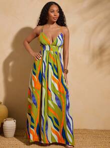 Vixey Vestido largo estilo maxi con estampado floral tropical y parte trasera fruncida - Multicolor - Ver 3