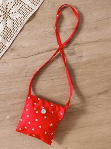 Girls Elegant Short/Sleeveless Dress With Heart Pattern, Including Small Crossbody Bag, Fashionable Design, Cool & Comfortable, High Quality
