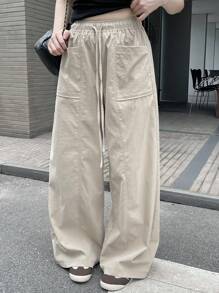 Livesso Pantalones anchos informales y sueltos con bolsillos grandes para mujer de talla grande