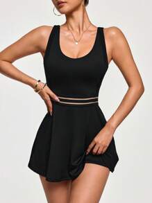 Easithlete Women's Summer Colorblock Mesh V-Neck Sports Dress