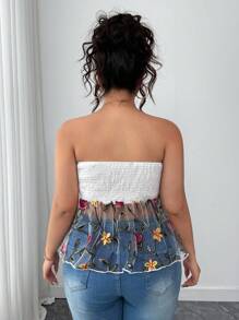 Elenzga Elegant Fashion Embroidered Mesh Plus Size Women Crop Top